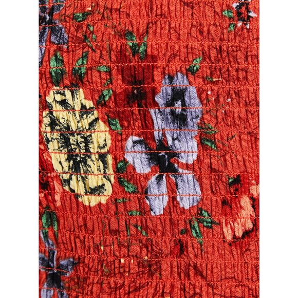 Torrid Smocked Top Babydoll Size 4X Rayon Crepe Tank Button Front Floral Red EUC - Picture 5 of 12